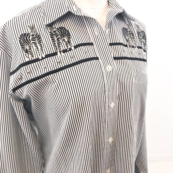 Vintage 80s M w Zebras! Striped Button Down Shirt - Picture 3 of 11